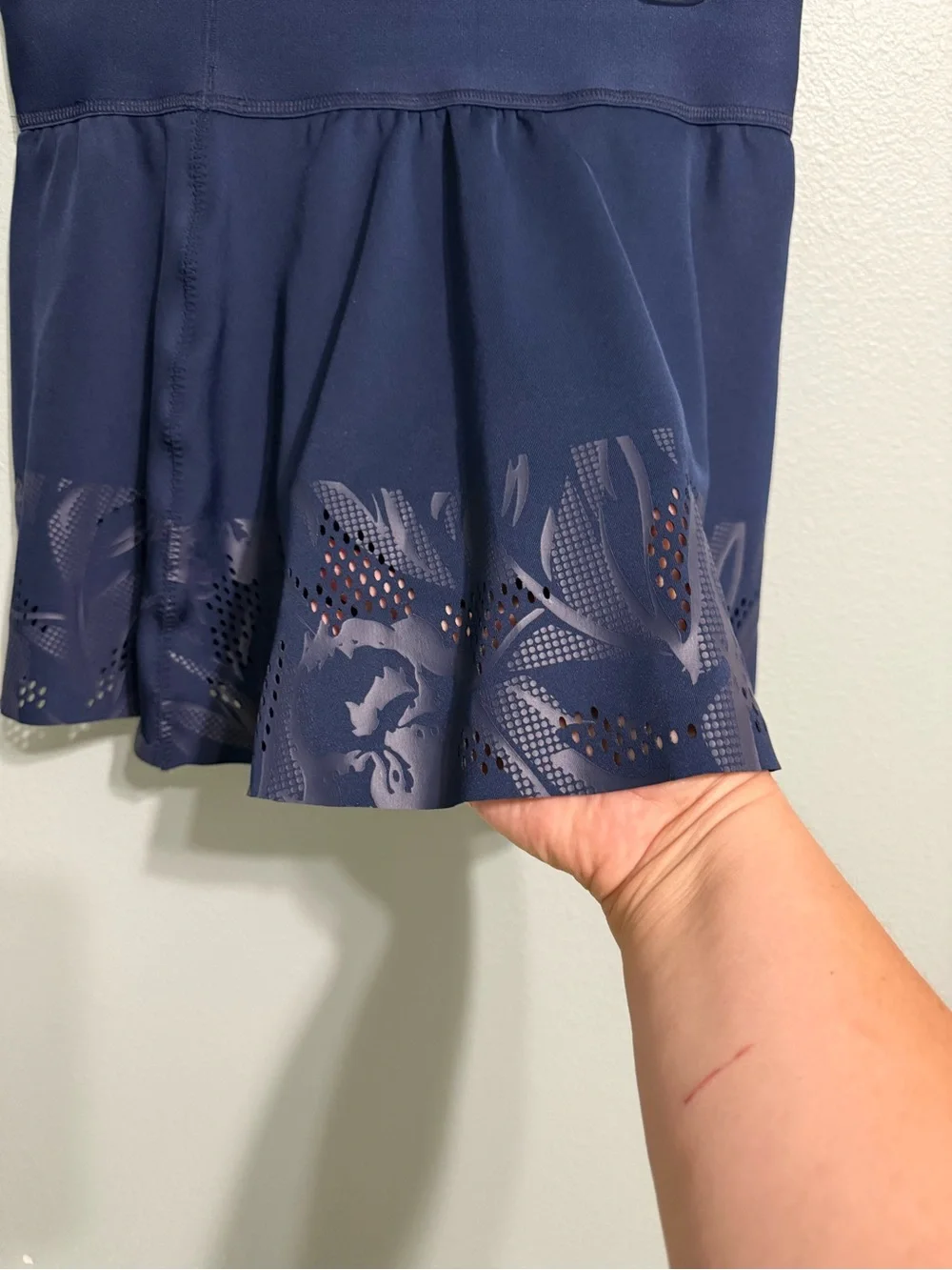 adidas by Stella McCartney Court Floral Laser-Cut Tennis Skirt Skort - Navy Blue